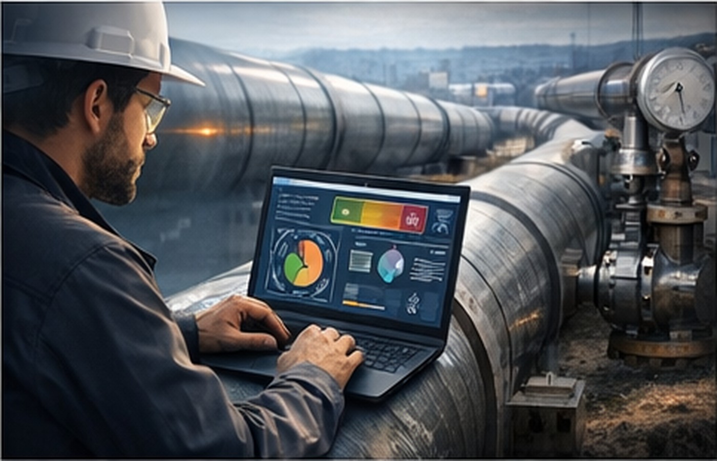 Engineer reviewing pipeline condition